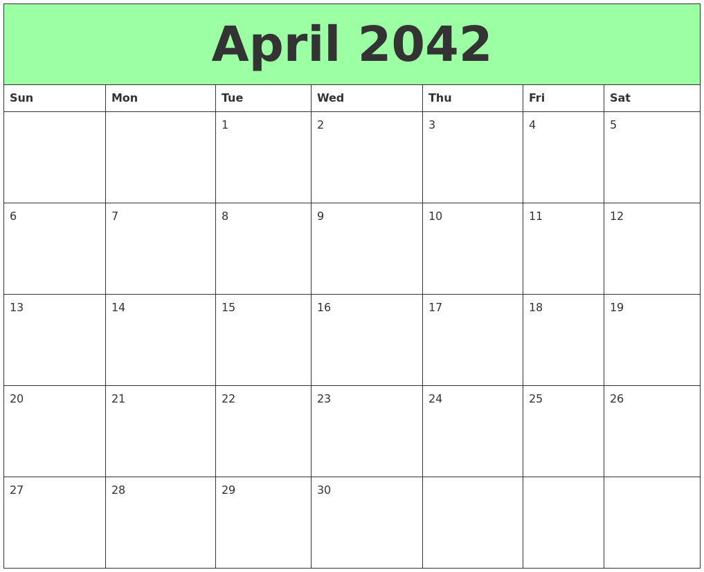 April 2042 Printable Calendars