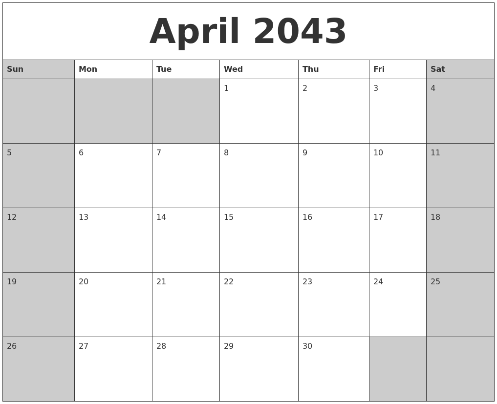 April 2043 Calanders