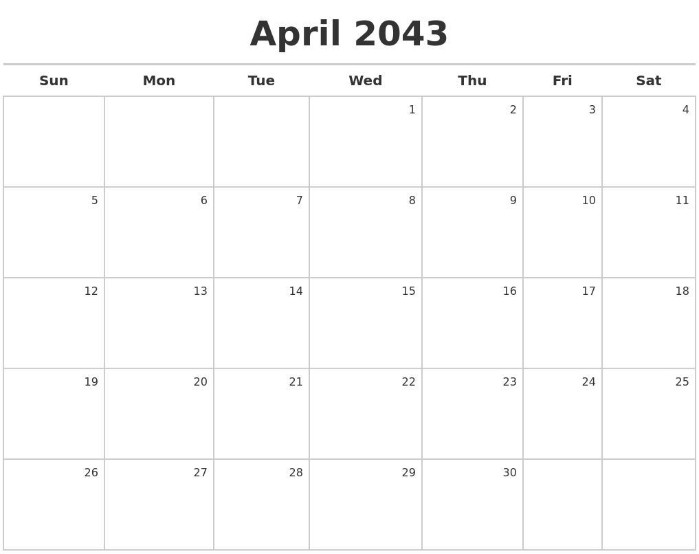 April 2043 Calendar Maker