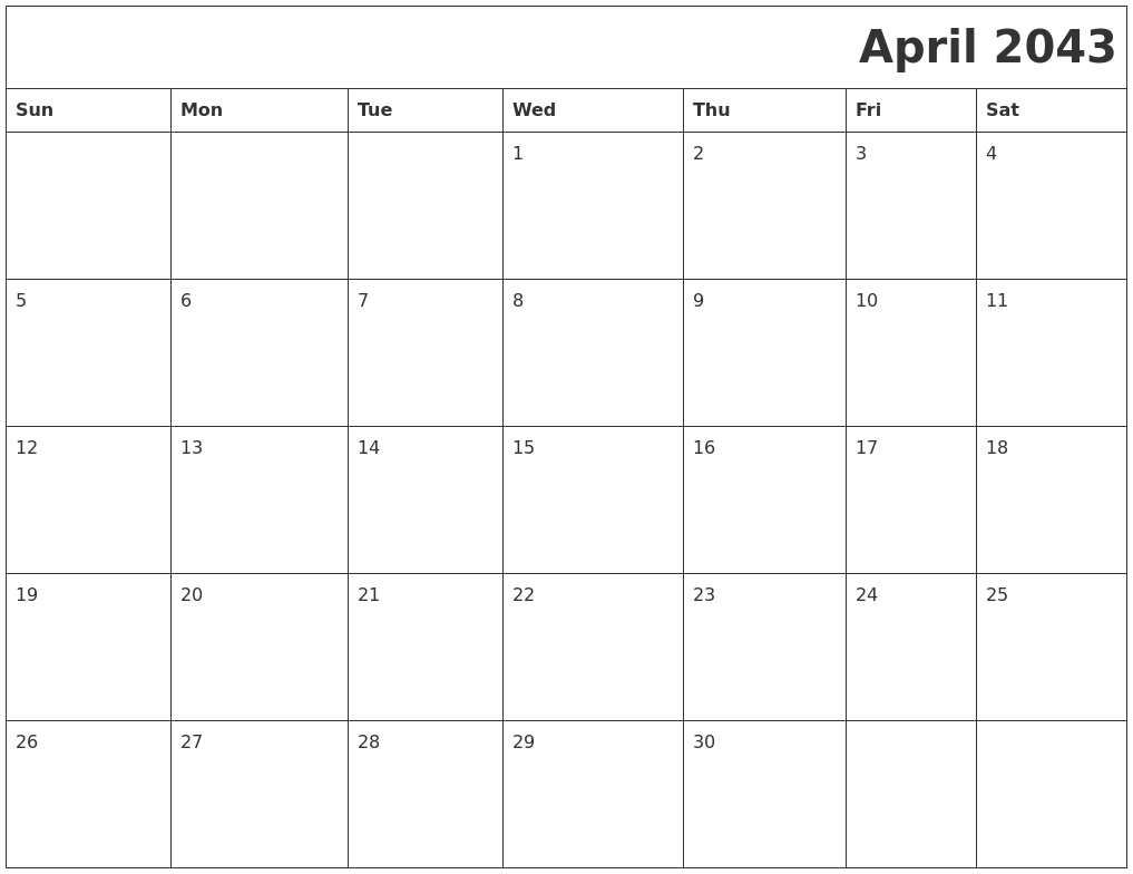 April 2043 Download Calendar