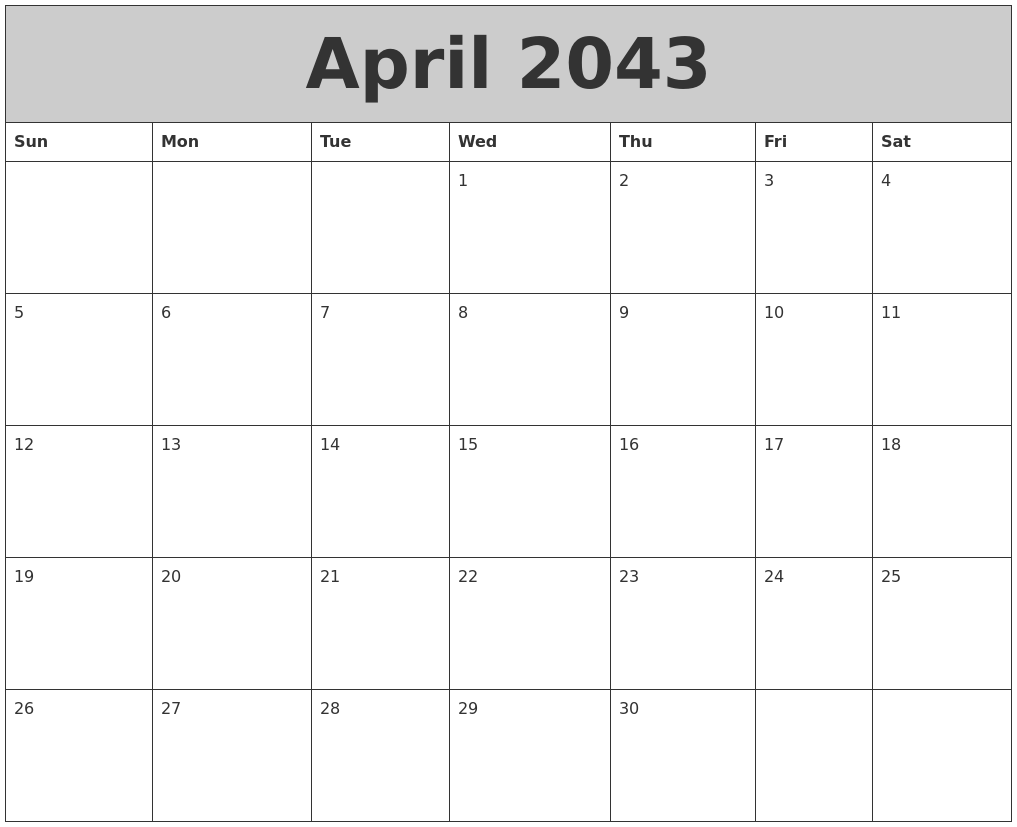 April 2043 My Calendar