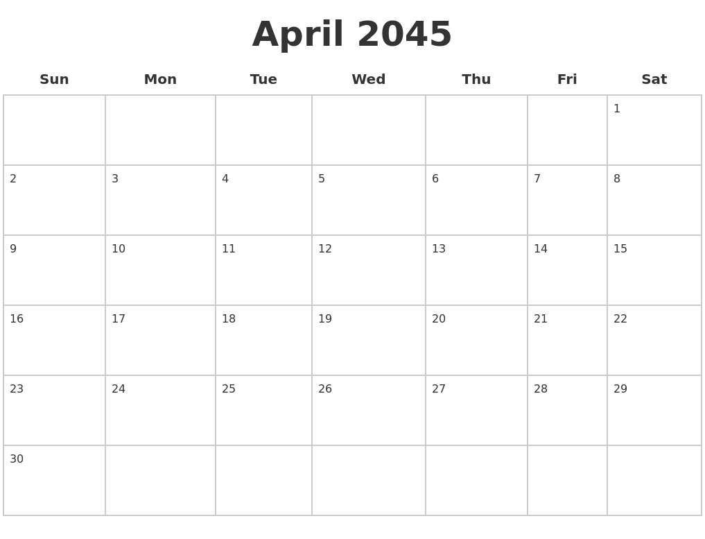 April 2045 Blank Calendar Pages