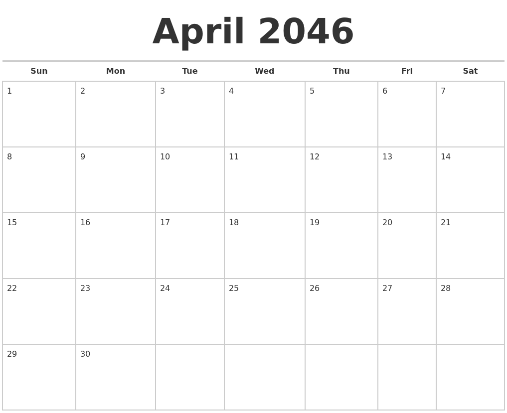April 2046 Calendars Free