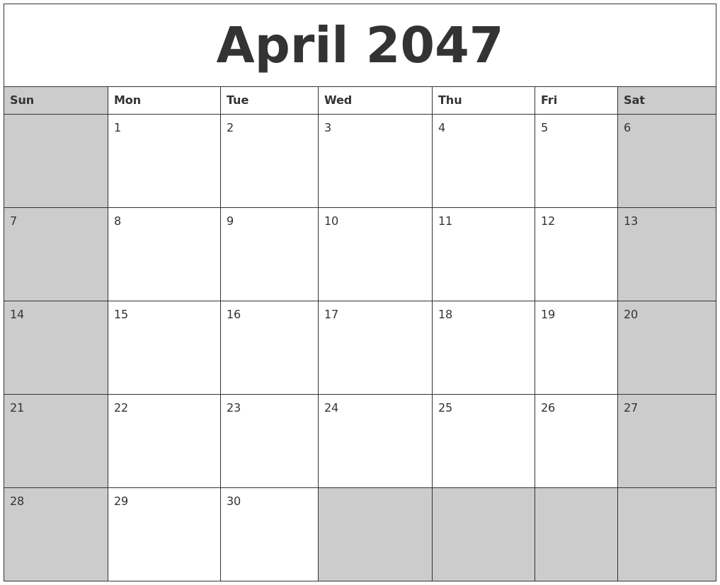 April 2047 Calanders