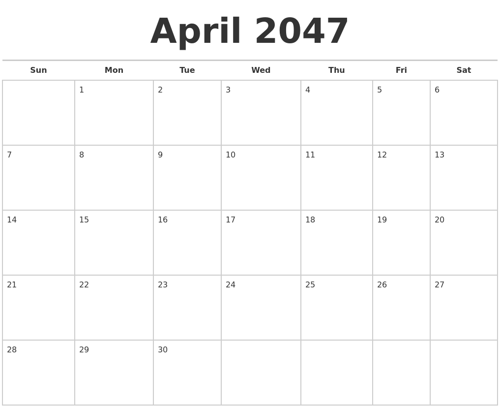 April 2047 Calendars Free