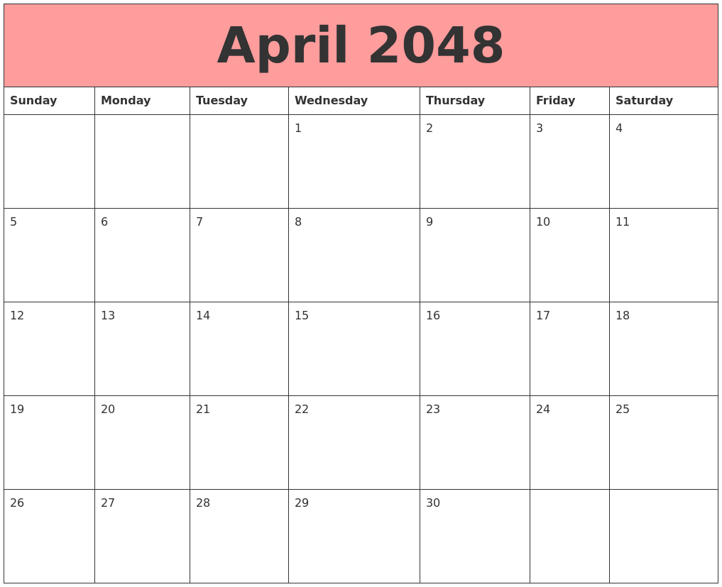April 2048 Calendars That Work