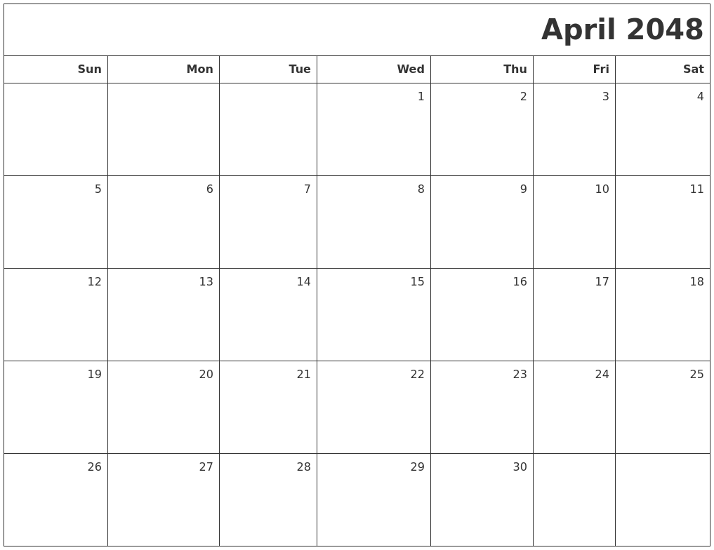 April 2048 Printable Blank Calendar