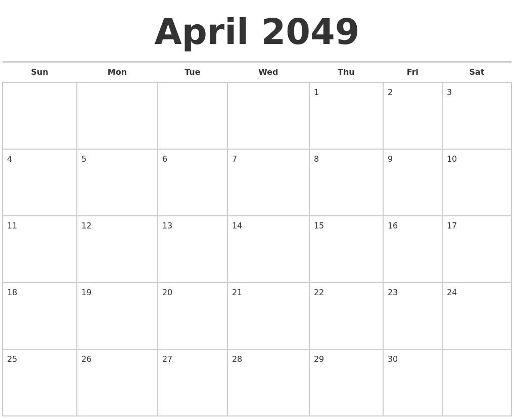 April 2049 Calendars Free