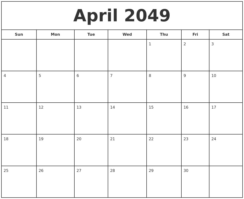 April 2049 Print Free Calendar