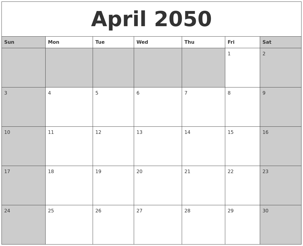 April 2050 Calanders