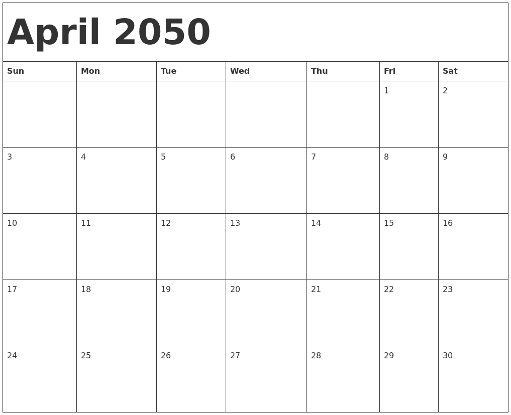 April 2050 Calendar Template