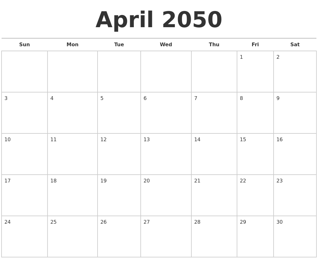 April 2050 Calendars Free