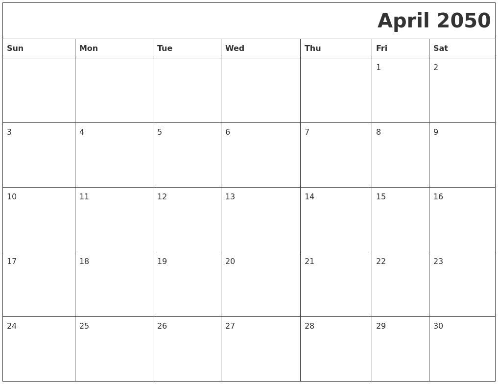 April 2050 Download Calendar