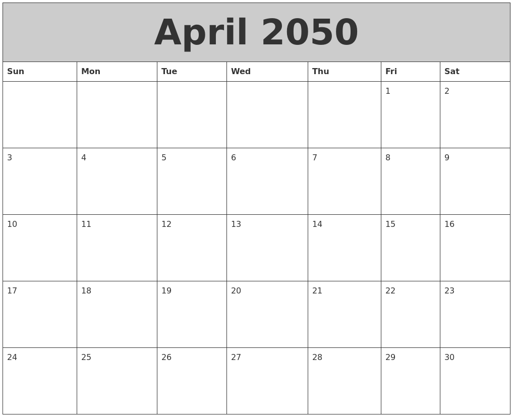 April 2050 My Calendar