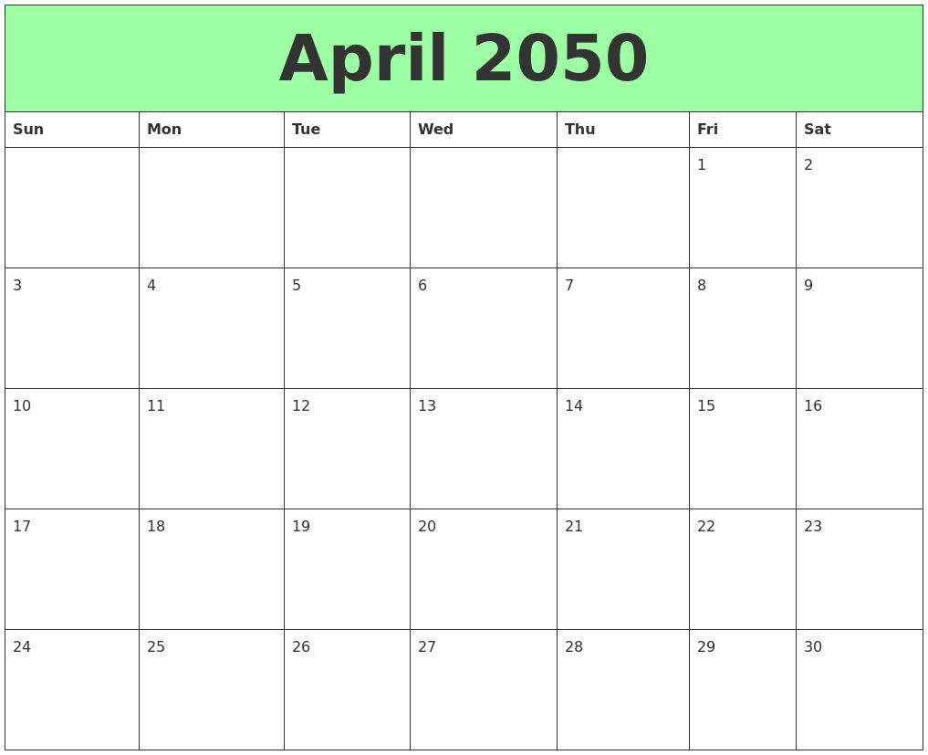 April 2050 Printable Calendars