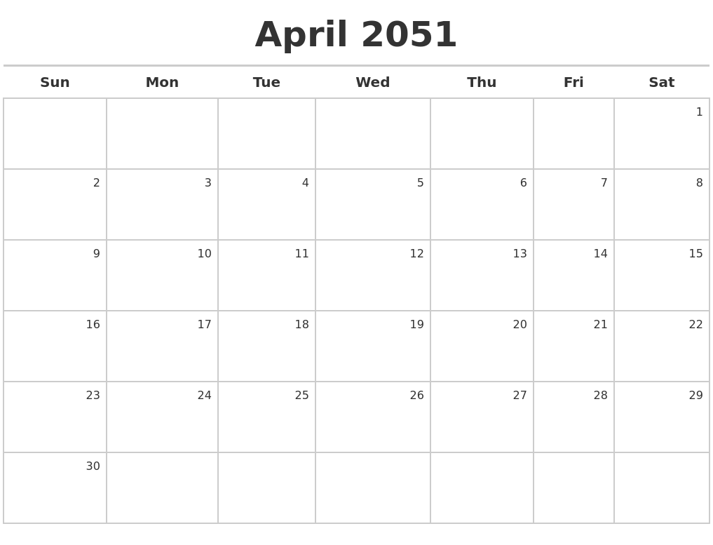 April 2051 Calendar Maker