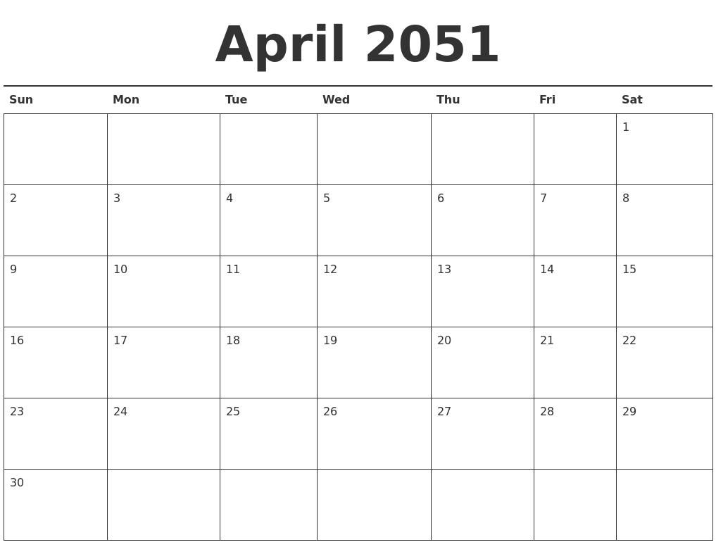 April 2051 Calendar Printable