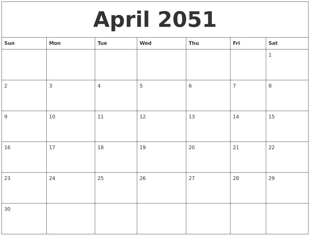 April 2051 Calendar Templates Free