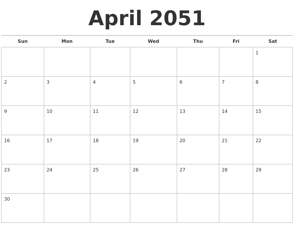 April 2051 Calendars Free