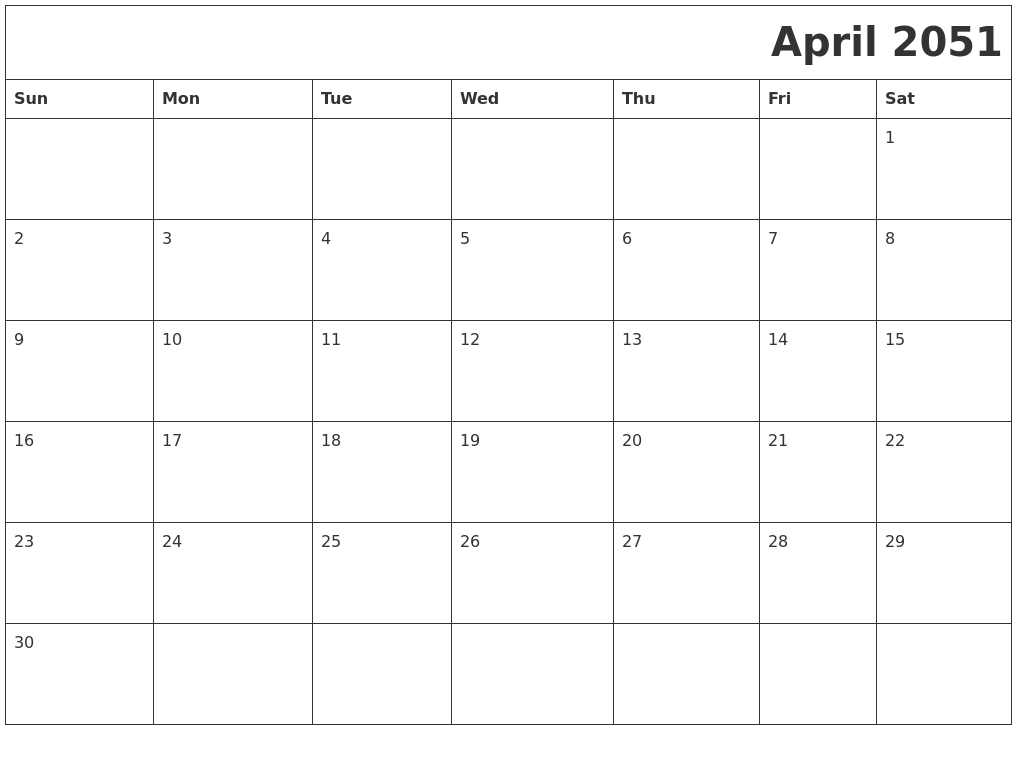 April 2051 Download Calendar