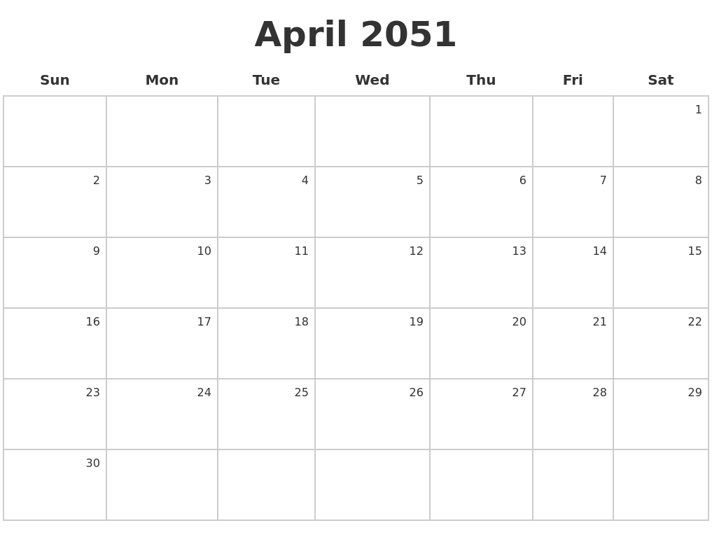 April 2051 Make A Calendar