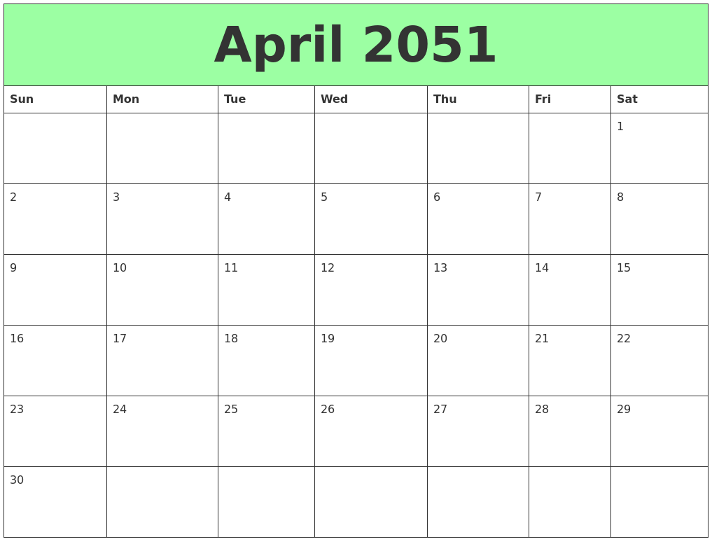 April 2051 Printable Calendars