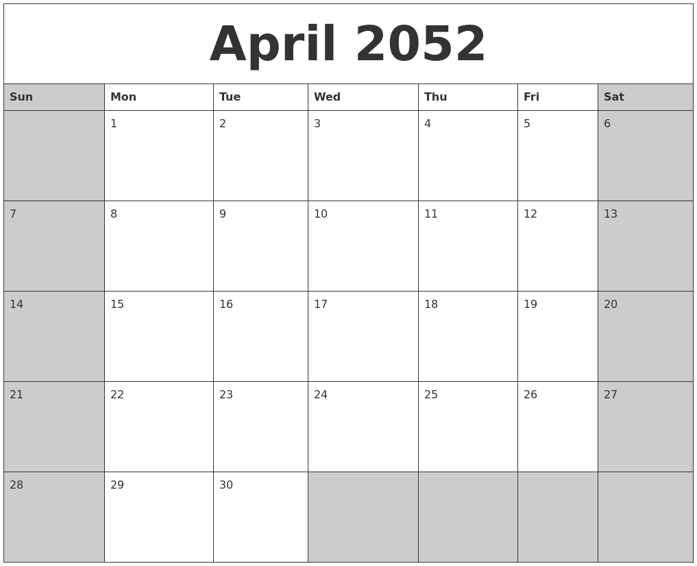 April 2052 Calanders