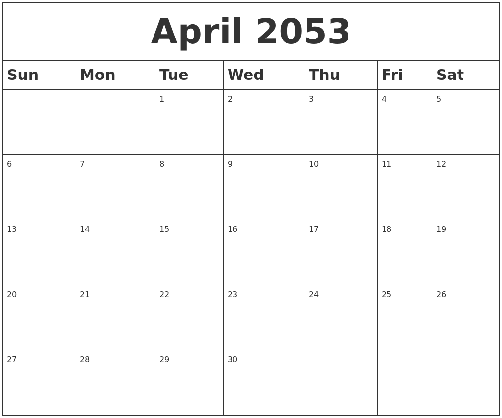 April 2053 Blank Calendar