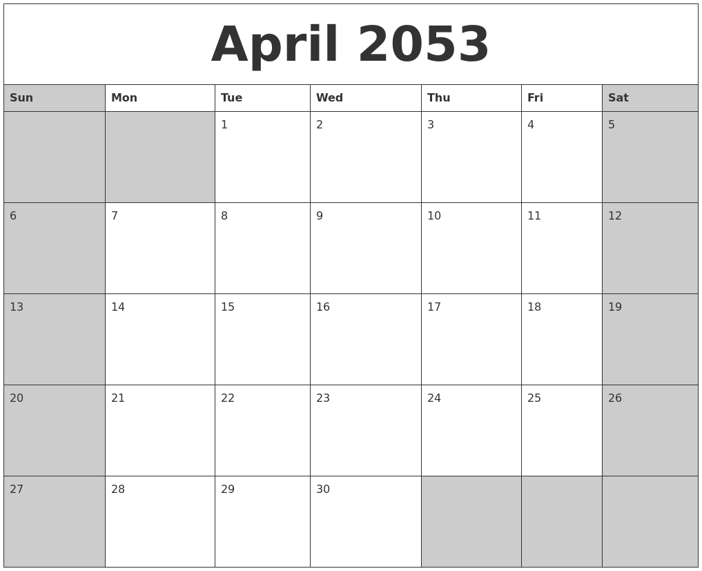 April 2053 Calanders