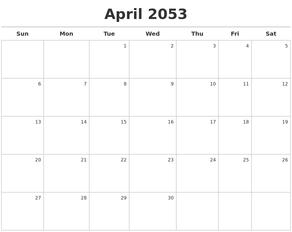 April 2053 Calendar Maker