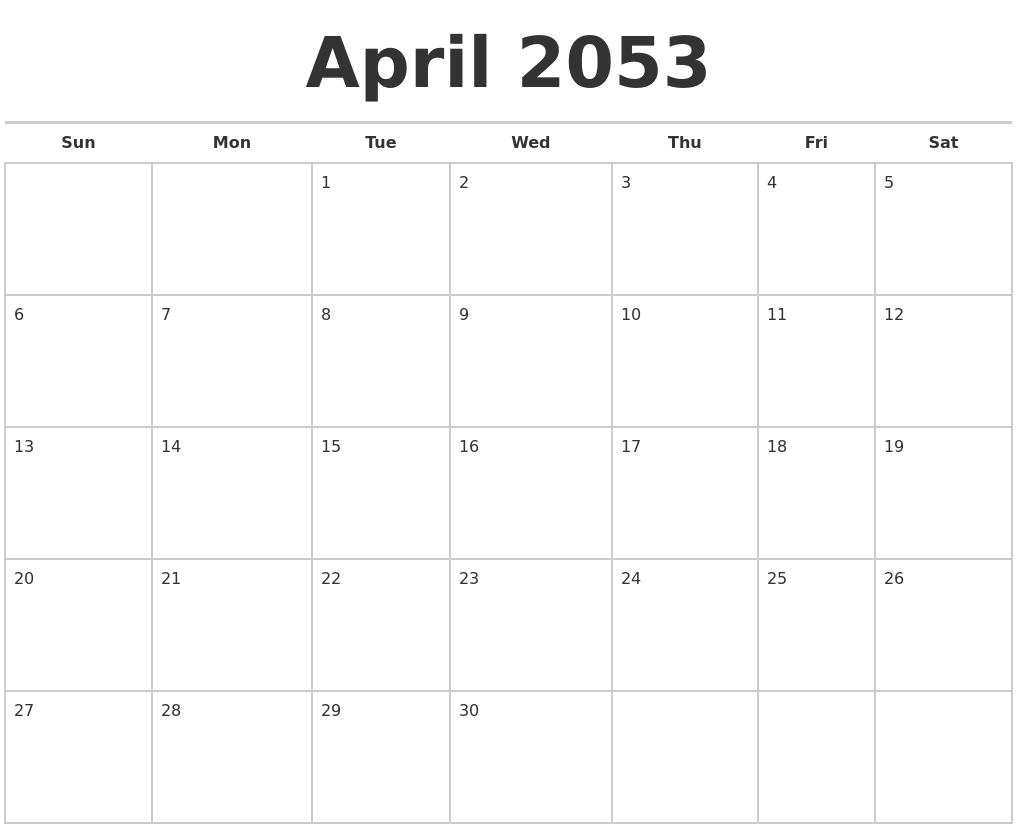 April 2053 Calendars Free