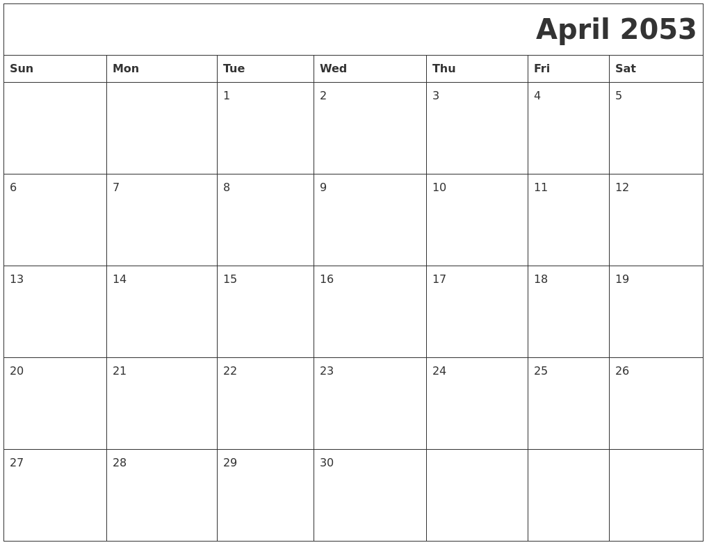 April 2053 Download Calendar