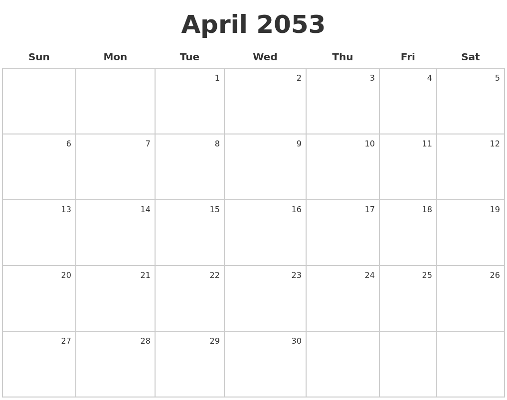 April 2053 Make A Calendar