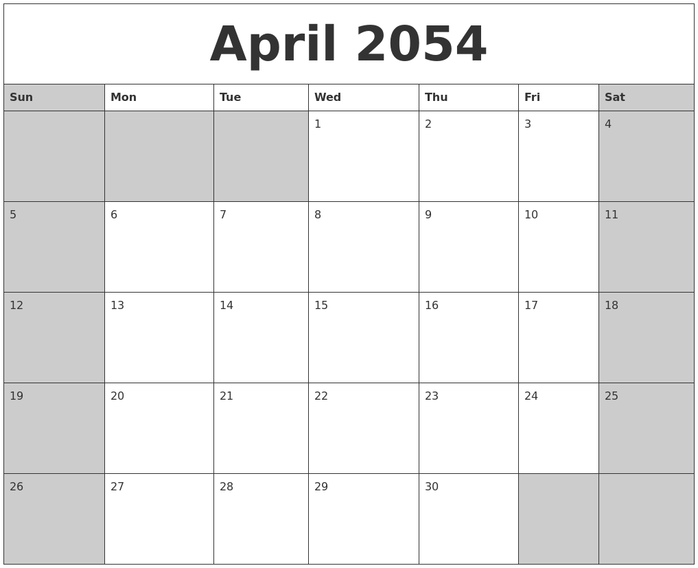 April 2054 Calanders