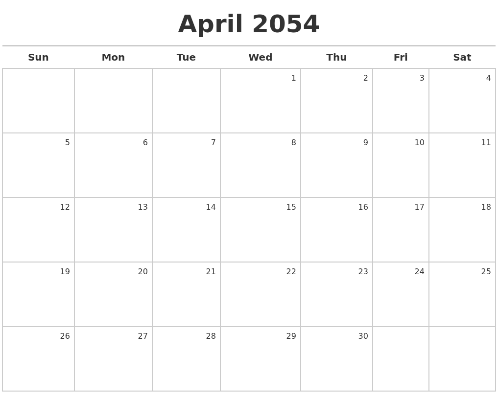 April 2054 Calendar Maker