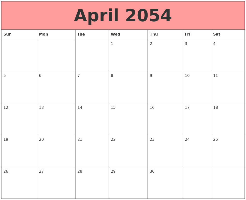 April 2054 Calendars That Work