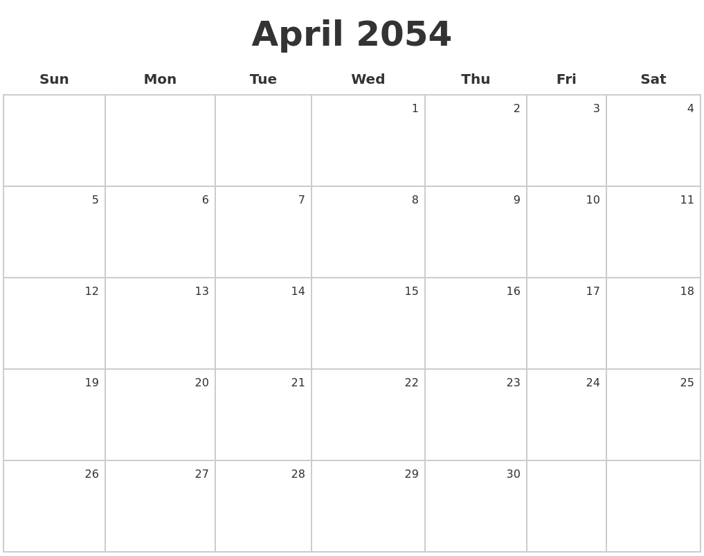 April 2054 Make A Calendar