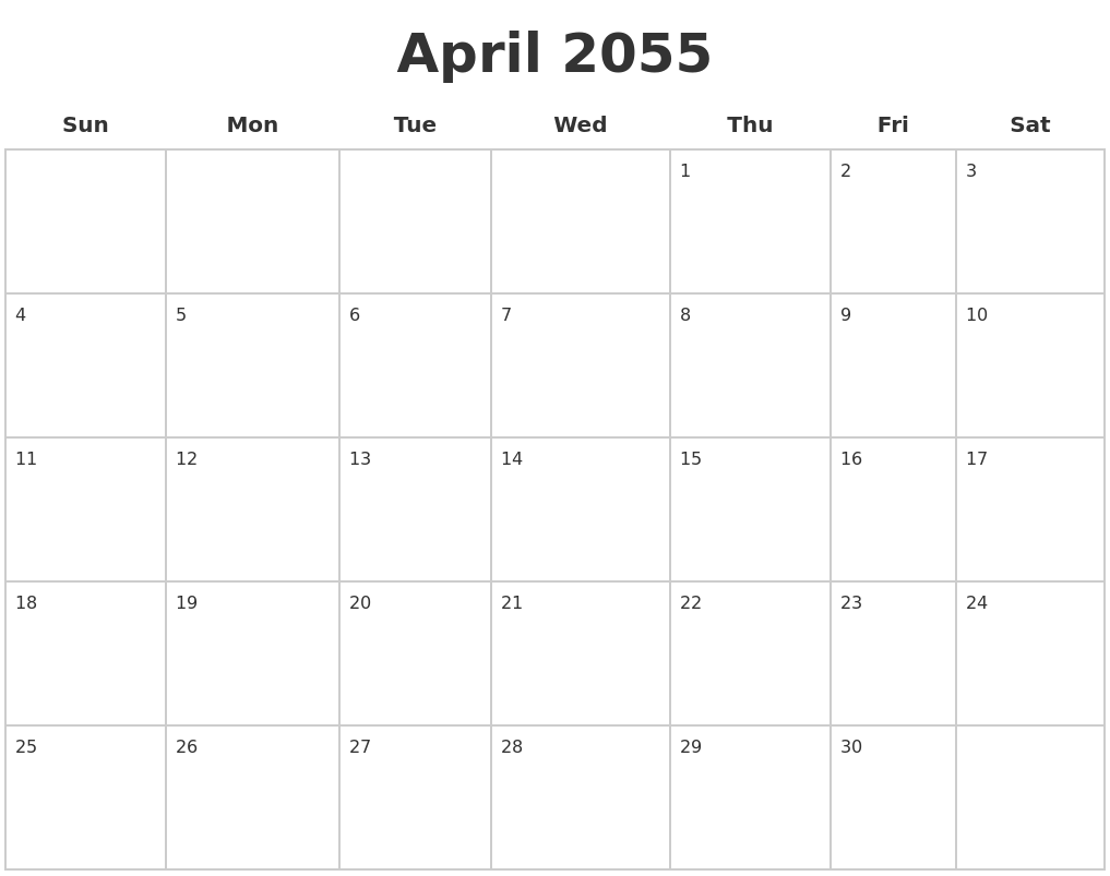 April 2055 Blank Calendar Pages
