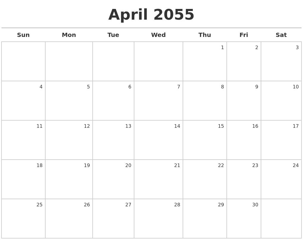 April 2055 Calendar Maker