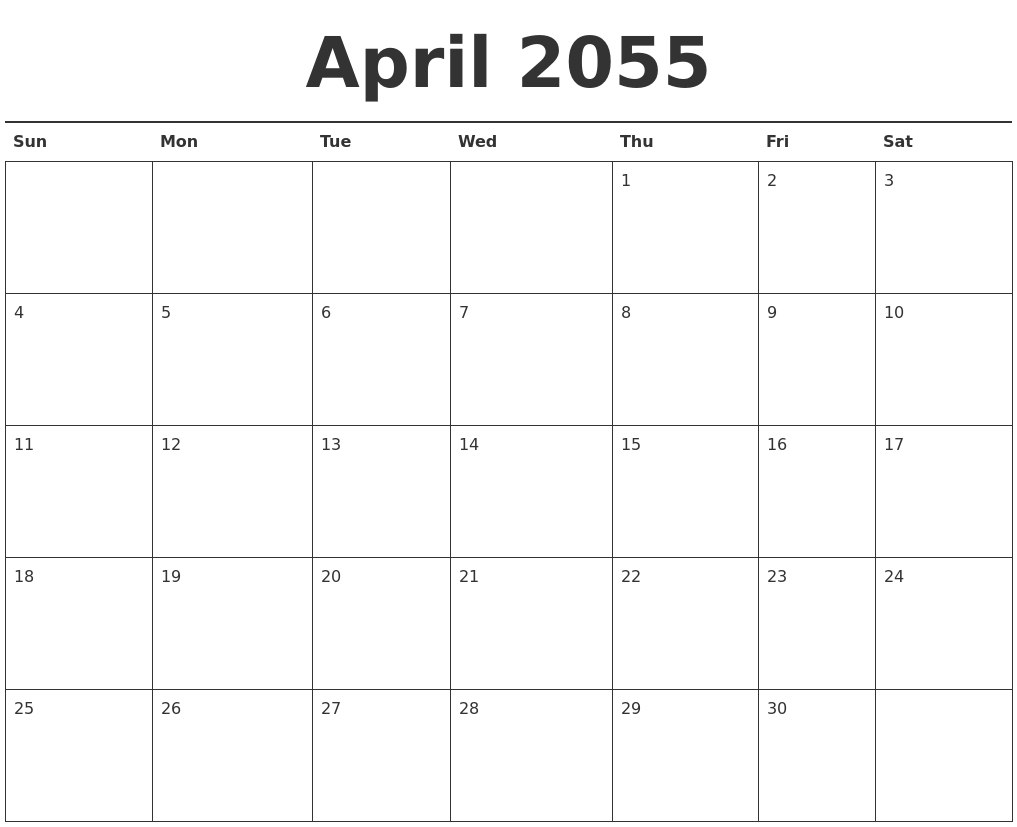 April 2055 Calendar Printable
