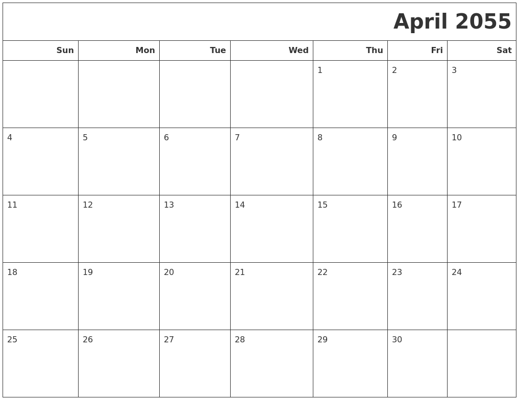 April 2055 Calendars To Print