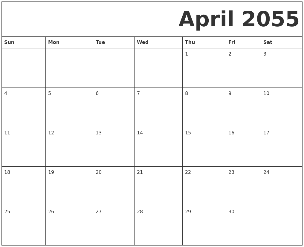 April 2055 Free Printable Calendar