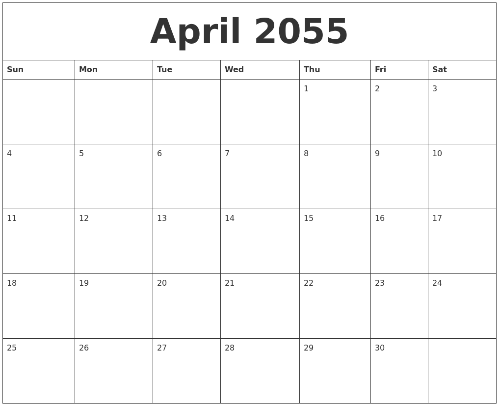 April 2055 Free Printable Calenders