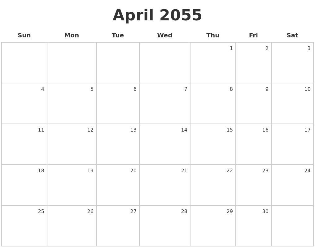 April 2055 Make A Calendar