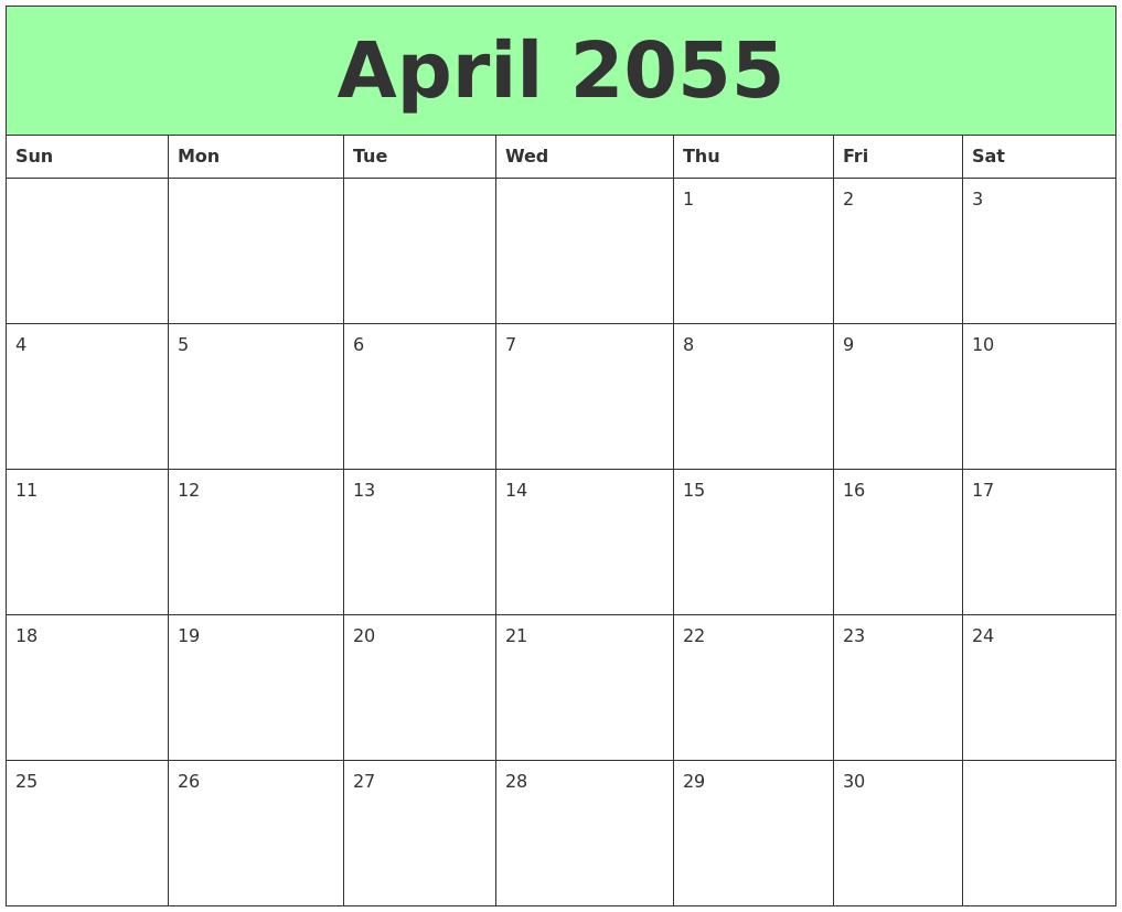 April 2055 Printable Calendars