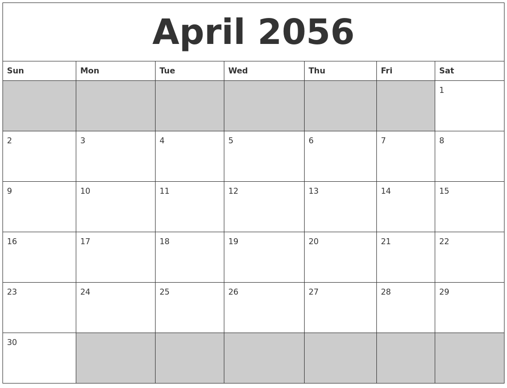 April 2056 Blank Printable Calendar