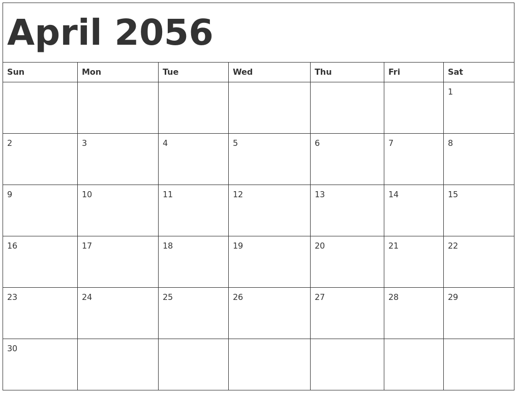 April 2056 Calendar Template