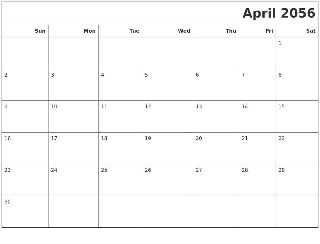 April 2056 Calendars To Print