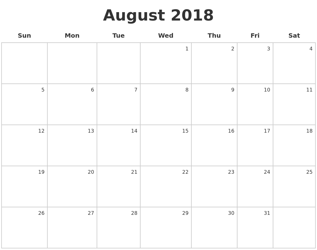 August 2018 Make A Calendar