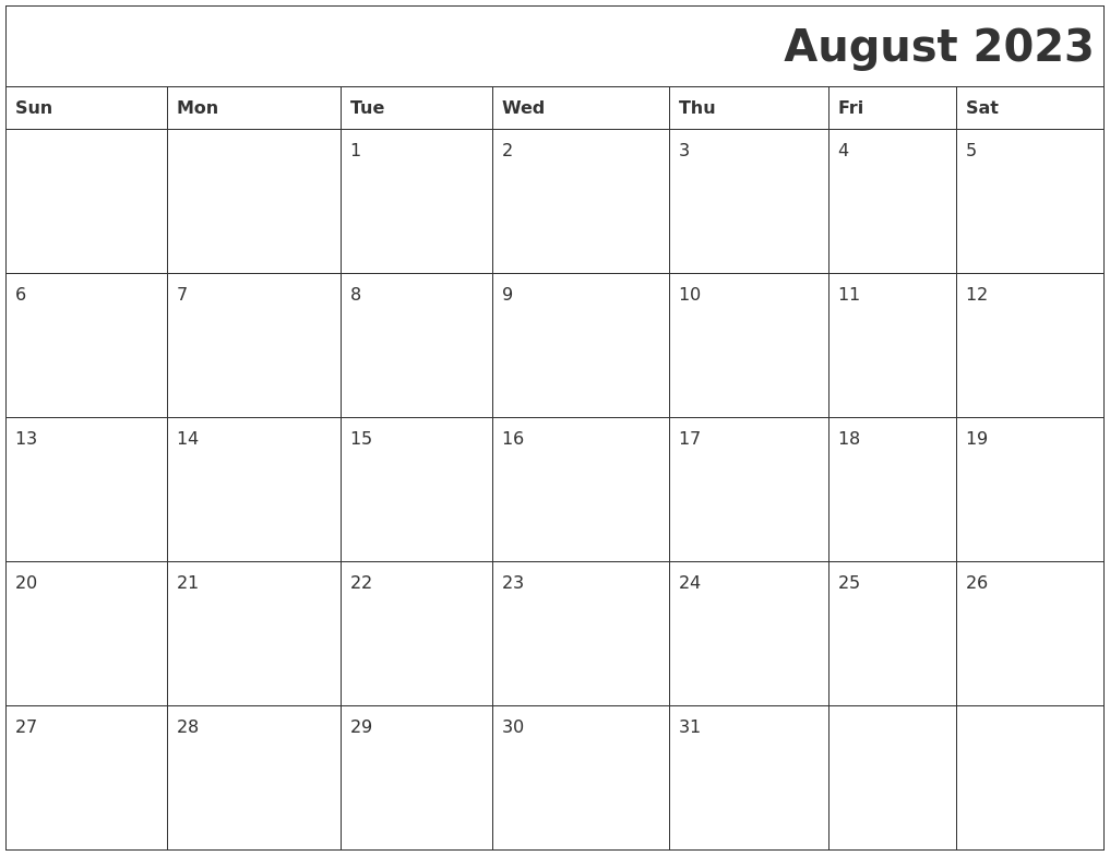 August 2023 Download Calendar